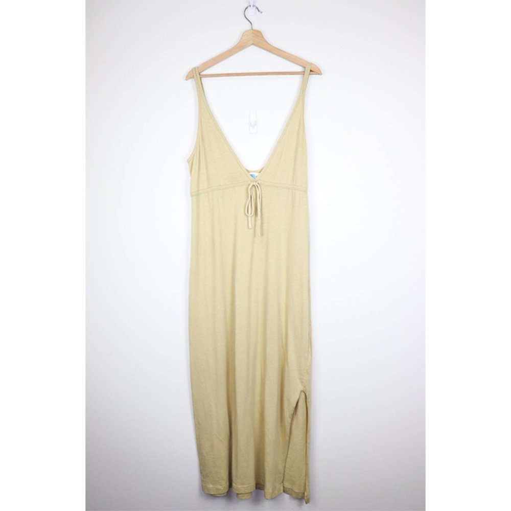 Free People FP Beach Maxi Dress V Neck Empire Waist Tie Jersey Knit Cotton Large